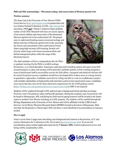 PhD MSc Spotted Owls