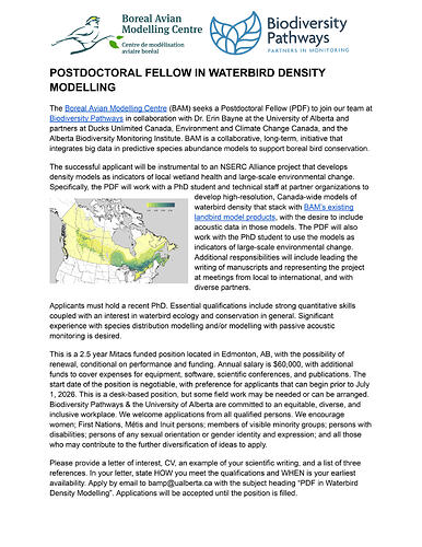 Postdoc Waterbirds BAM